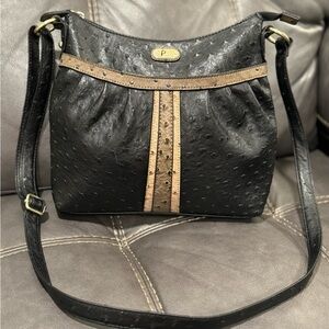 Plum Faux Ostrich Black and Brown Crossbody/Shoulder Bag